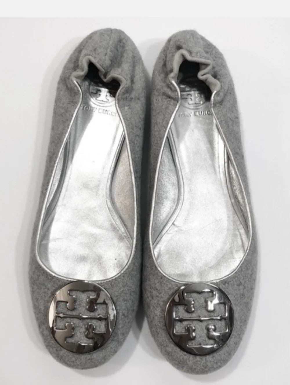 Tory Burch‎ Reva Gray Silver Wool Ballet Flats Shoes 11M
